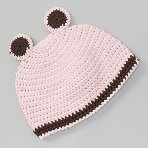 Charming Pink and Brown Crochet Kids Hat